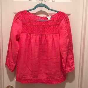 SALE/$6 J Crew pink eyelet/linen 3/4 sleeve top, S